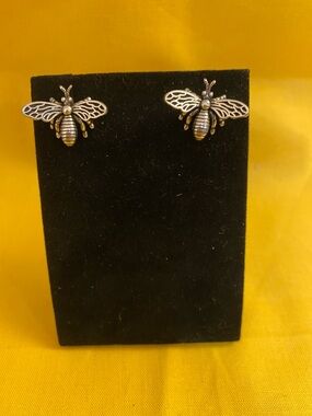 Bee Stud Earrings - Silver & Gold Tones